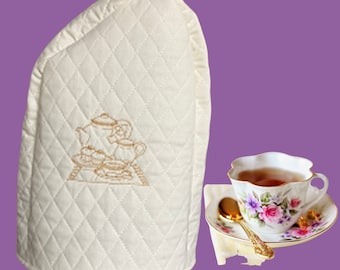 Tea Kettle Pot Cosy Embroidered Cream Quilted Appliance Cover