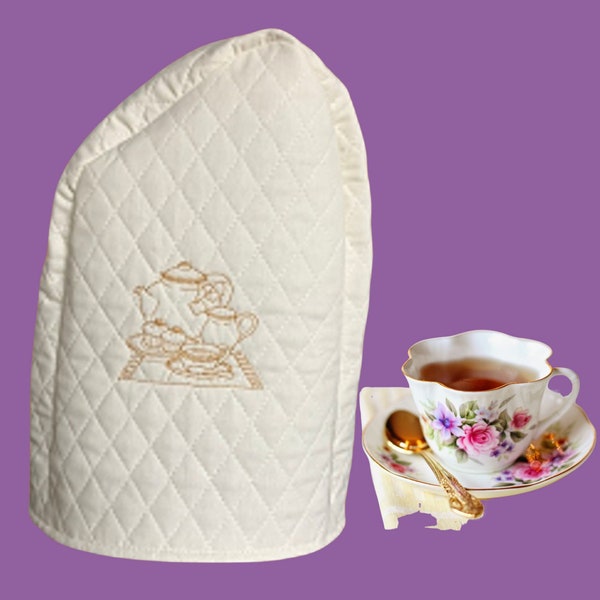 Tea Kettle Pot Cosy Embroidered Cream Quilted Appliance Cover