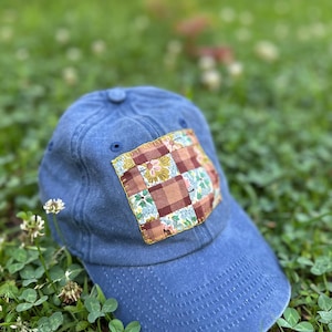 Quilt Patch Baseball Hat - Handstitched mini quilt ball cap