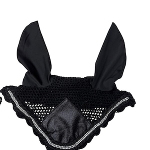 Black Glitter Horse Ear Bonnet – Rhinestone Trim