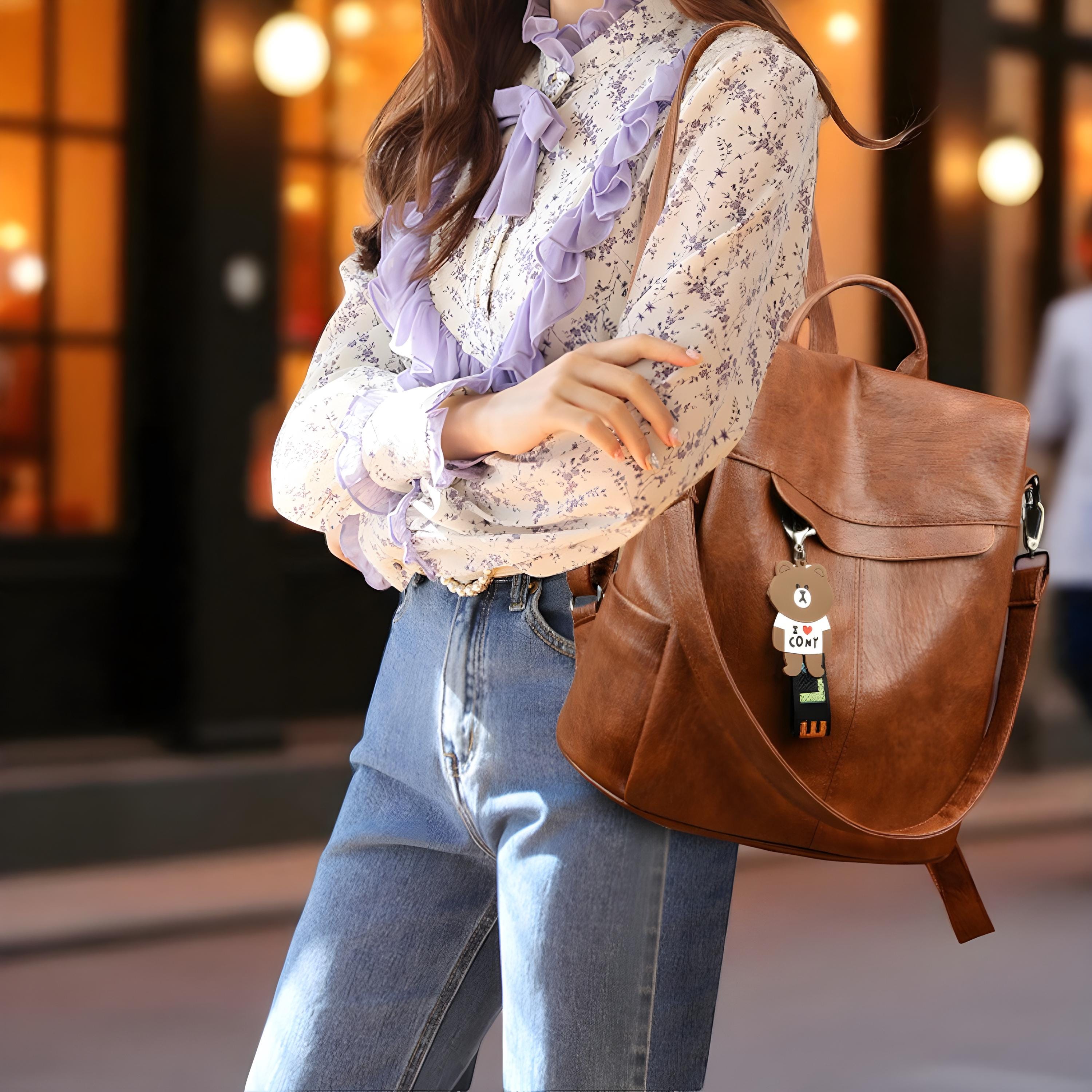 PU Leather Convertible Backpack Purse Tote Shoulder Bag Travel Work Convertible Leather Backpack Purse Women main image 3