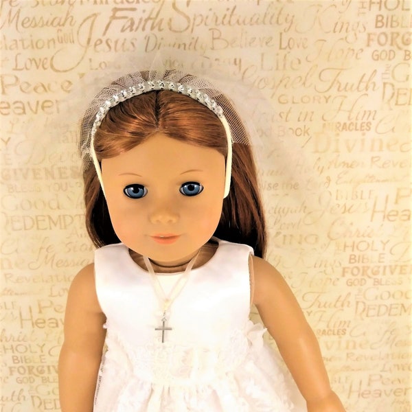 First Communion / Ivory Tulle Doll Veil with Faux Rhinestone Headband / Confirmation / Wedding / 18 Inch Doll Clothes / Doll Accessories