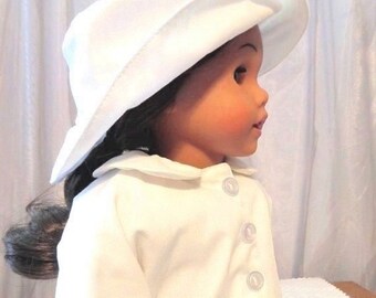 Doll Coat and Doll Hat / White Doll Coat and Floppy Style Doll Hat / 18 Inch Doll Clothes / Doll Clothes / Doll Accessories