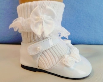 Elegant WHITE Patent wSatin BOW Mary Jane DOLL SHOES fits 18/" AMERICAN GIRL DOLL
