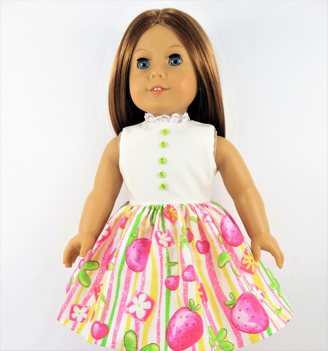 Doll Dress / White Top With Hot Pink Strawberry and Colorful Etsy