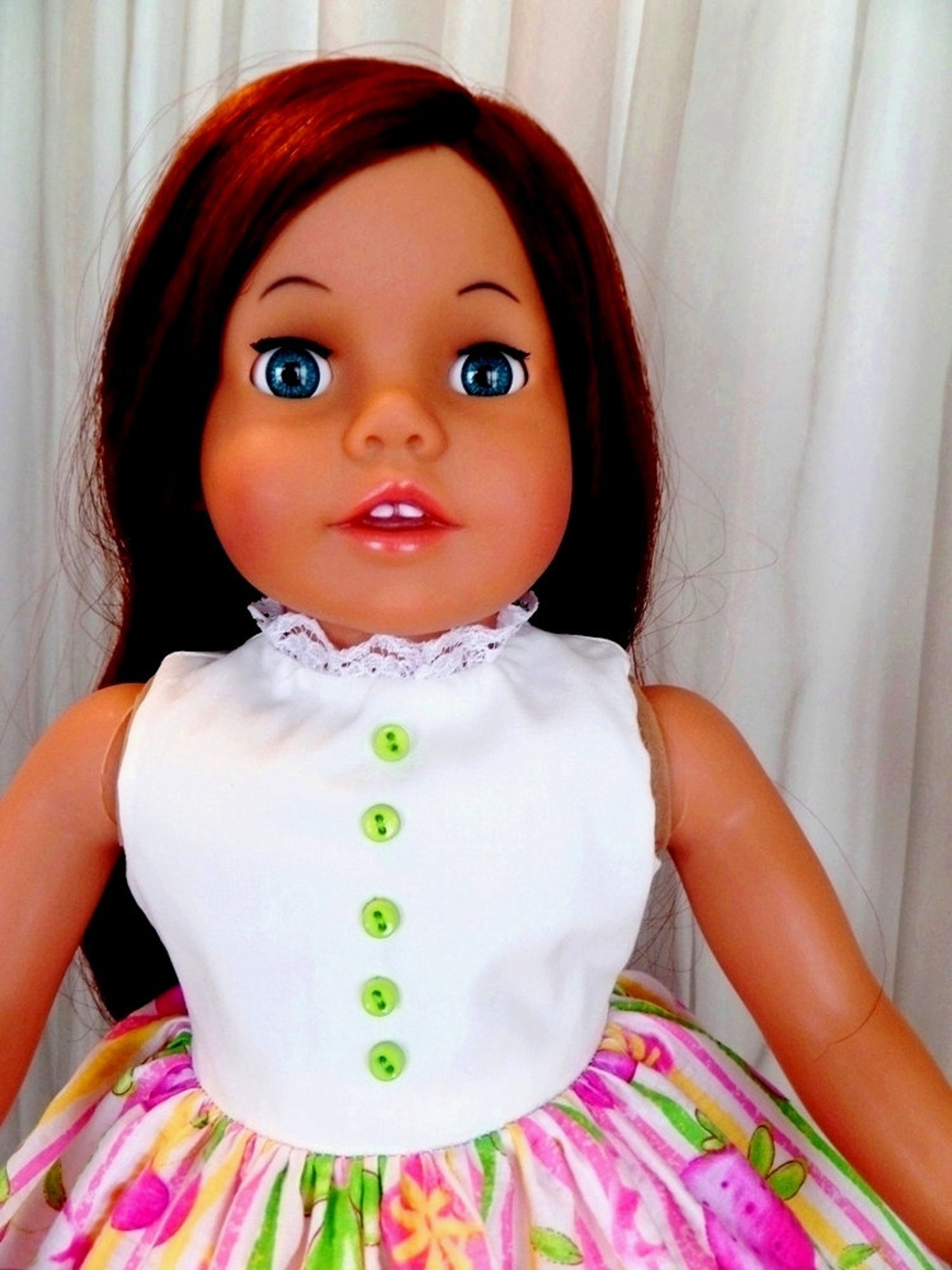Doll Dress / White Top with Bright Strawberry and Stripe and Etsy