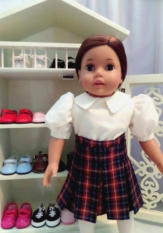 Doll Clothes 18/" Dress Plaid Navy Green Blouse White Fits American Girl Dolls
