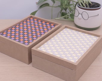 DIY Cardboard Box Template: Woven Paper Lid, Hinge & Stay (A4 PDF)