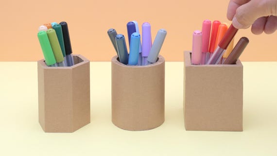 Geometric Pen Holder Template: DIY Cardboard Crafts (PDF Printable)