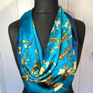 Van Gogh&#39;s almond blossom silk scarf, with personalised gift box & vintage drop earrings.Hangs beautifully Elegant and affordable gift