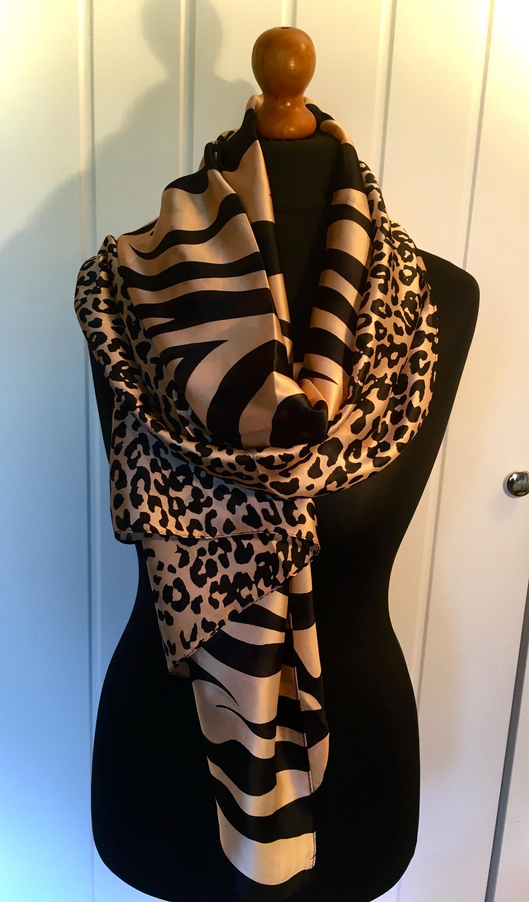 Sciarpa sottile da 190 cm, sciarpa con stampa leopardata