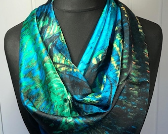 Van Gogh 'Starry Night Over The Rhone'. Silk scarf with personalised gift box.