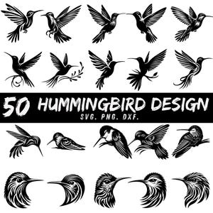 50 Hummingbird SVG Bundle, Bird Clipart PNG DXF, Hummingbird Silhouette Vector, Flying Bird Digital Cut File for Cricut, Laser Engraving Art
