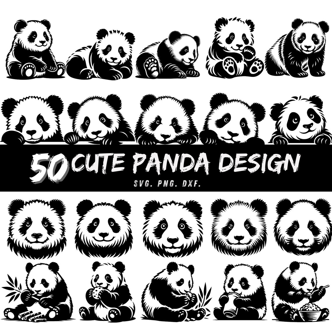 50 Cute Panda SVG Bundle, Panda Clipart PNG, Baby Panda Vector, Bamboo ...