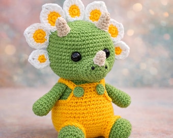 Crochet Dinosaur Pattern: Flower Triceratops Amigurumi (PDF Download)