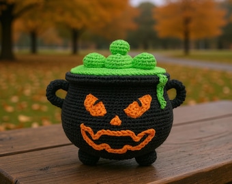 Halloween Cauldron Crochet Pattern: Amigurumi Potion Pot, Spooky Witch Decor (PDF Pattern)