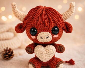 Crochet Highland Cow Pattern: Amigurumi Animal Plush  (Pdf Tutorial)