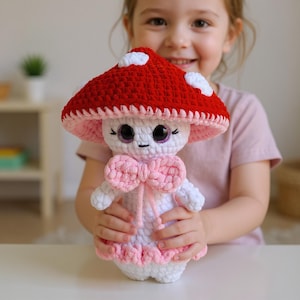 Cute Mushroom Girl Crochet Pattern – Amigurumi Toadstool Doll PDF – Soft Plush Toy Tutorial – Instant Download