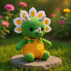 Crochet Dinosaur Pattern – Flower Triceratops Amigurumi PDF, Cute Plush Toy, Soft Dino Doll Tutorial, Instant Download