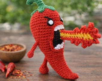 Patrón de amigurumi de chile picante: Peluche que escupe fuego (Patrón PDF)
