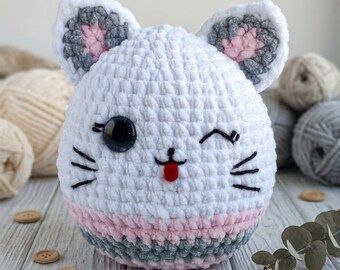 Padrão de crochê de gato piscando: Amigurumi de gatinho de pelúcia grosso (padrão em PDF)
