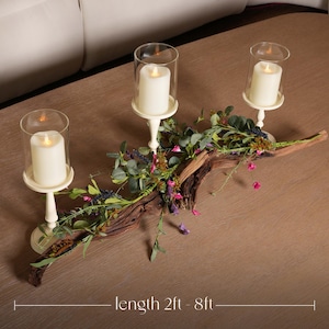 Driftwood Candle Centerpiece: Wildflower Eucalyptus Vine & Flameless Candles