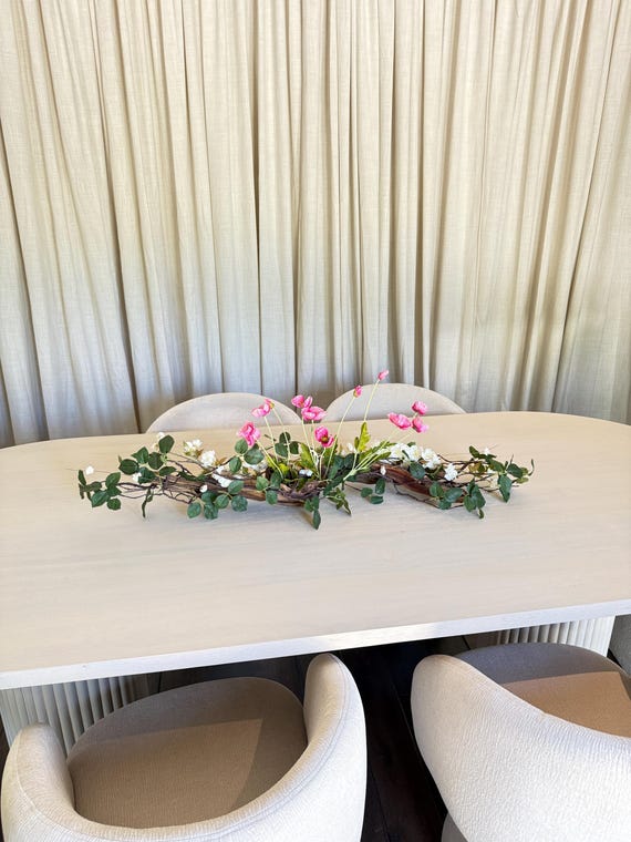 Dining Table Centerpiece With Driftwood Pink Poppy and White