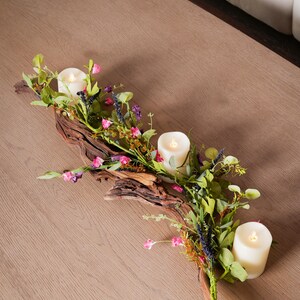 Centerpiece Arrangement Year Round: Wildflower Eucalyptus Vine, Flameless Candles