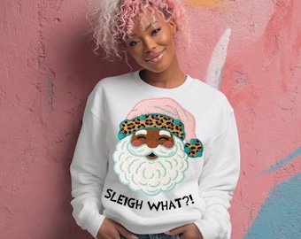 Pink Santa PNG, Leopard Print Christmas Santa for DTF or Sublimation, Trendy Holiday Shirt Art, Instant Digital Download