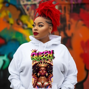 Afro Queen PNG, Melanin Queen Digital Download, Black Queen Art, DTF Transfer, Sublimation Design, Afrocentric Shirt Print, Royalty PNG