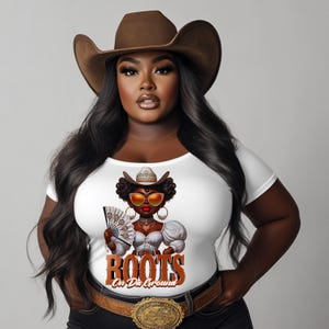 Boots On Da Ground PNG, Black Cowgirl Digital Download, Western Afro Woman Clipart, Country Sublimation, Rodeo T-Shirt Design, DTF Print
