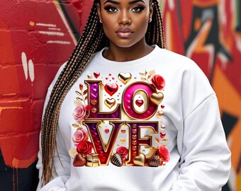 Romantic Roses LOVE Design PNG: Valentine's Day Clipart (Digital Download)