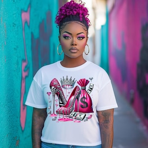 Luxury Boss Babe Money PNG, Pink Aesthetic DTF Transfer, Standing on Business Digital Download, Sublimation Graphic for T-Shirts