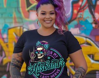 Sassy Skeleton PNG - On My Husband&#39;s Last Nerve - Turquoise and Purple Leopard Print Digital - Funny Wife Gift - DIY Crafting Design