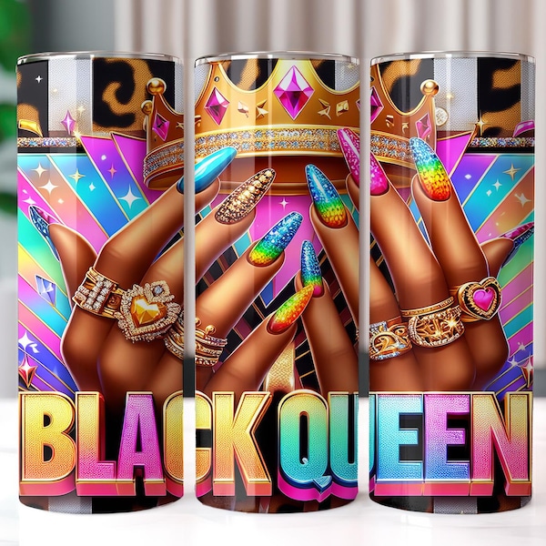 Vaso Reina Negra PNG: Diseño de sublimación afrocéntrica (Descarga digital)