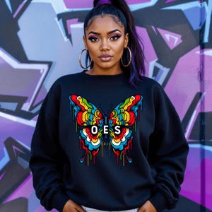 OES Butterfly Drip Sweatshirt: Unisex Cotton Crewneck