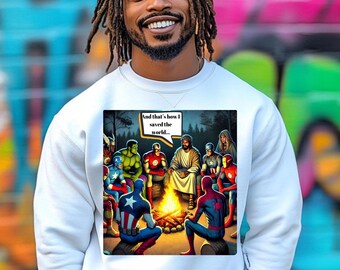 Camiseta de Jesús y Superhéroes: Humor Cristiano, 100% Algodón