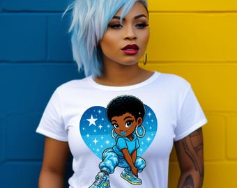 Afro Girl PNG: Melanin Magic Digital Art for DTF & Sublimation