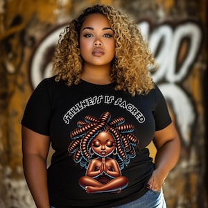 Stille ist heilig PNG | Schwarzes Mädchen Meditation digitaler Download | Afrozentrische Sublimation oder DTF T-Shirt Design