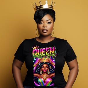Regal Queen Afro Diva PNG | Black Queen Digital Download | DTF Sublimation Transfer | Melanin Royalty Clipart | Black Girl Magic Shirt Art