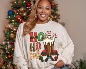 ブラックサンタ Ho Ho Ho PNG | アフロセントリックなクリスマスココア