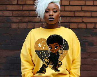 Afro Girl PNG: Melanin Magic Digital Art for DTF & Sublimation