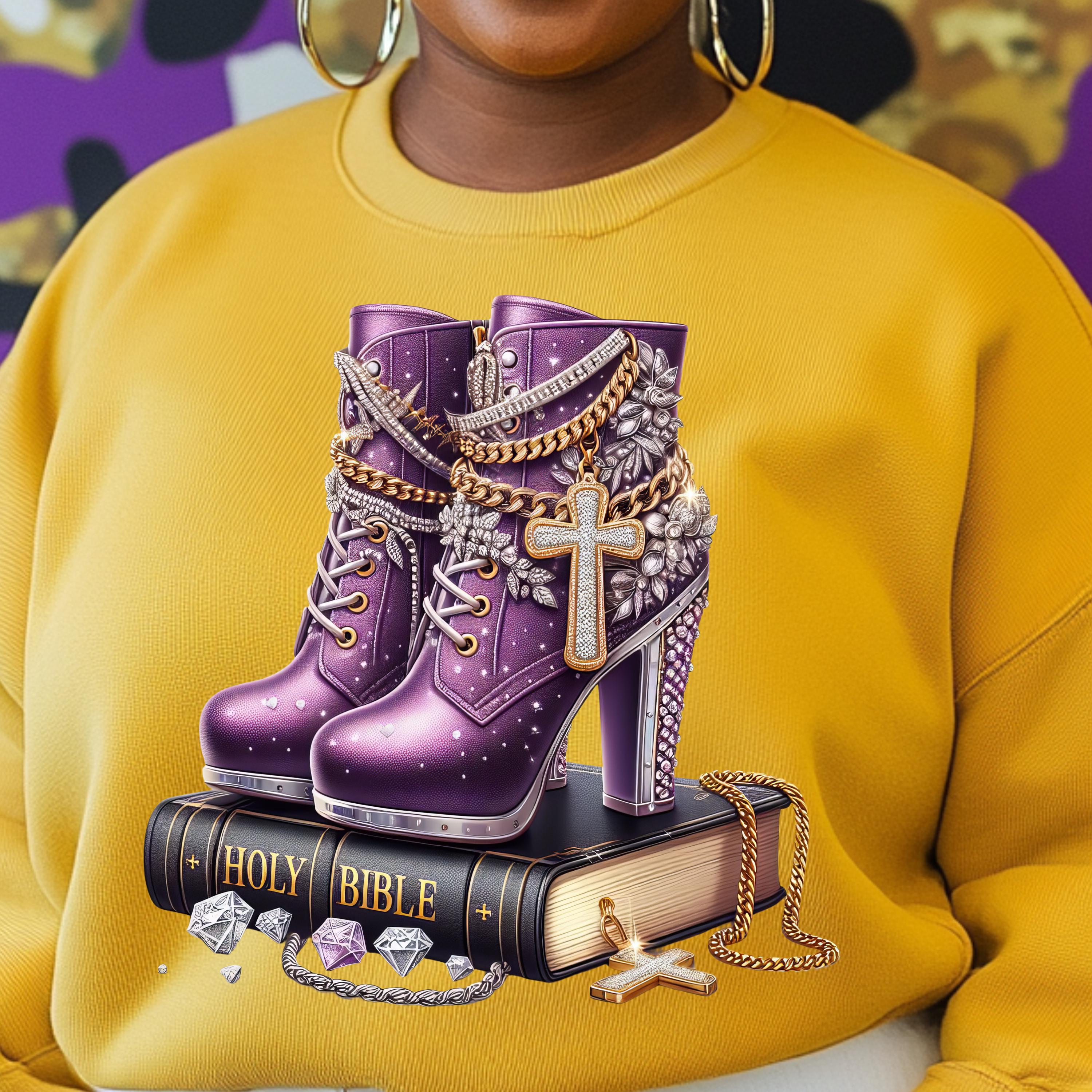 Faith & Fashion High Heels PNG | Purple Christian Sublimation and DTF Design | Holy Bible Design | Digital Download