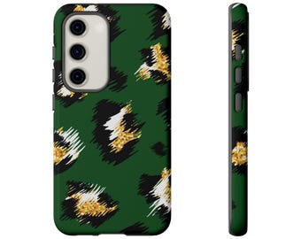 Leopard Print Tough Phone Case, Green Animal Design