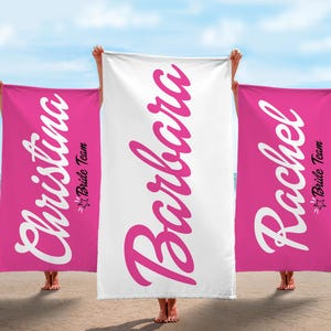 Custom Bachelorette Beach Towels, Bride Squad Gifts, Personalized Bridal Party Pool Towels, Pink & White Wedding Favor, Bulk Order