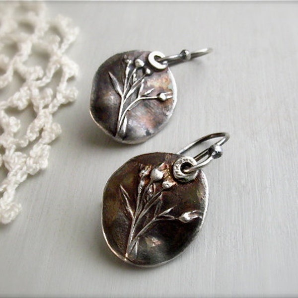 silver wildflower botanical earrings . flax : hand crafted fine and sterling silver, delicate budding blooms