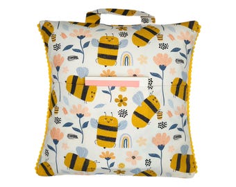 Bees Reading Pillow: Kids Book Cushion with Pocket & Handle