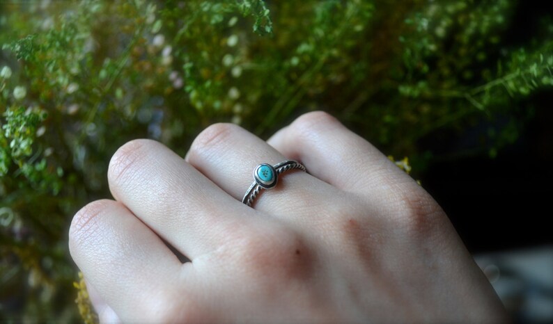 Morenci Turquoise donker zilveren ring stapelen set afbeelding 2