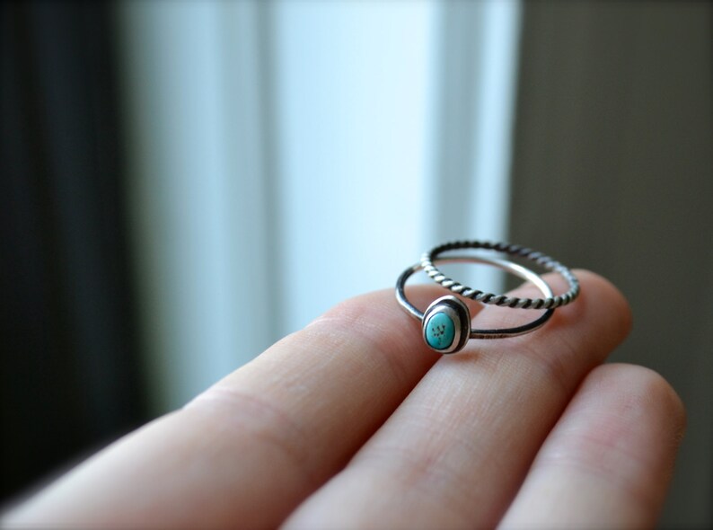 Morenci Turquoise donker zilveren ring stapelen set afbeelding 1