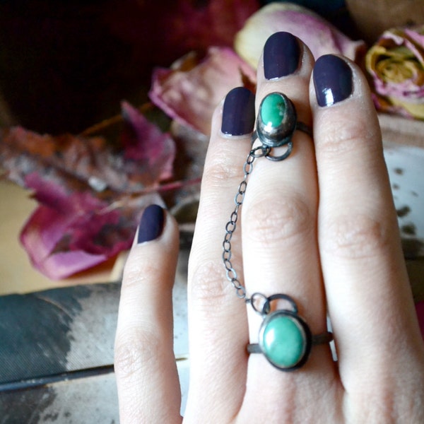 MAY SALE- Chained in Variscite Double Dark Silver Ring